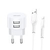 USAMS Ładowarka sieciowa 2xUSB T20 2,1A lightning biały/white round Fast Charging  XTXLOGT1804